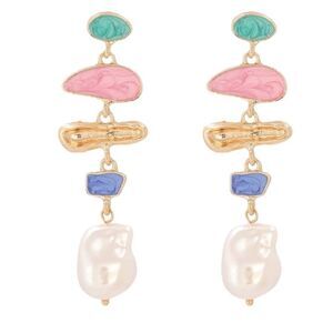 Enamel pearl drop earrings #585